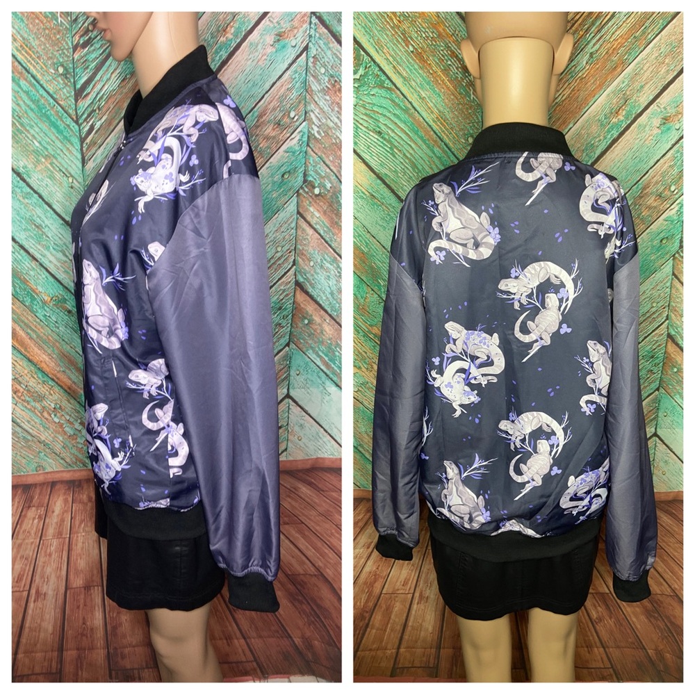 Morning Witch Salamander Lizard Gecko Polyester Lightweight Bomber Jacket - Picture 2 of 7